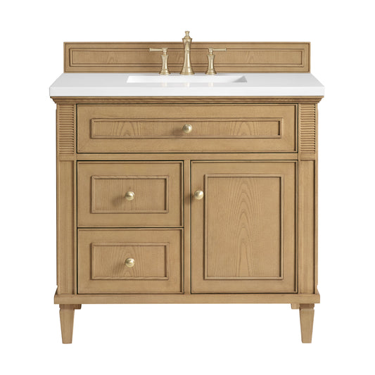 James Martin Vanities Lorelai 36" Light Natural Oak Single Vanity With 3 CM White Zeus Quartz Top