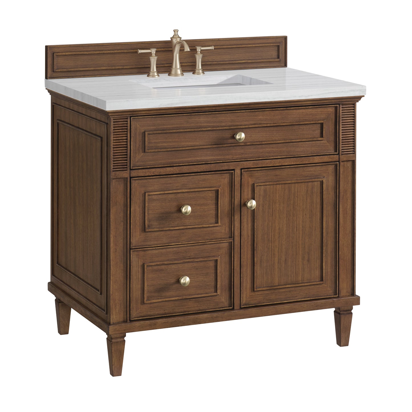 James Martin Vanities Lorelai 36" Mid-Century Walnut Single Vanity With 3 CM Arctic Fall Solid Surface Top