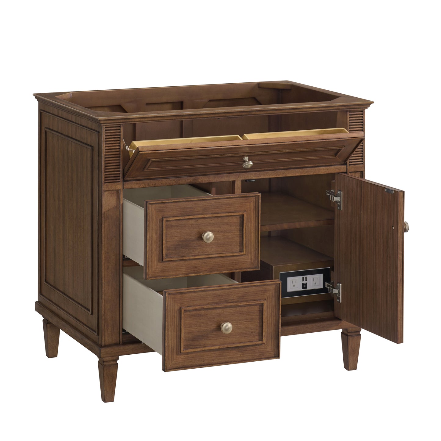 James Martin Vanities Lorelai 36" Mid-Century Walnut Single Vanity With 3 CM Arctic Fall Solid Surface Top