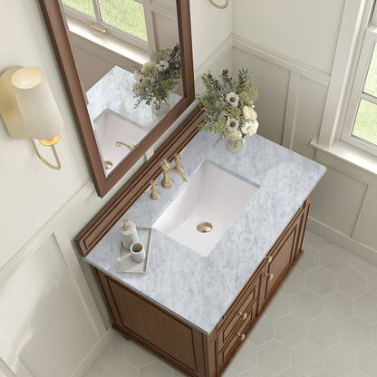 James Martin Vanities Lorelai 36" Mid-Century Walnut Single Vanity With 3 CM Carrara White Marble Top