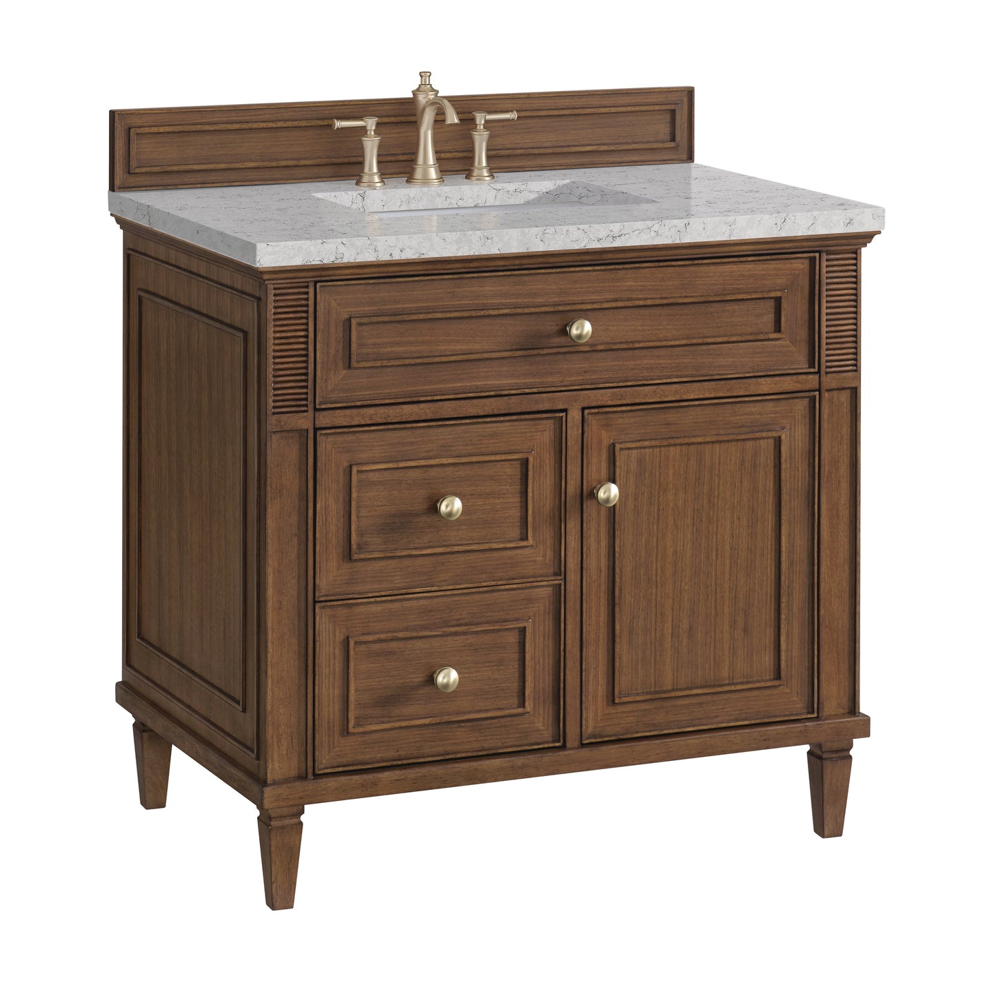 James Martin Vanities Lorelai 36" Mid-Century Walnut Single Vanity With 3 CM Eternal Jasmine Pearl Quartz Top