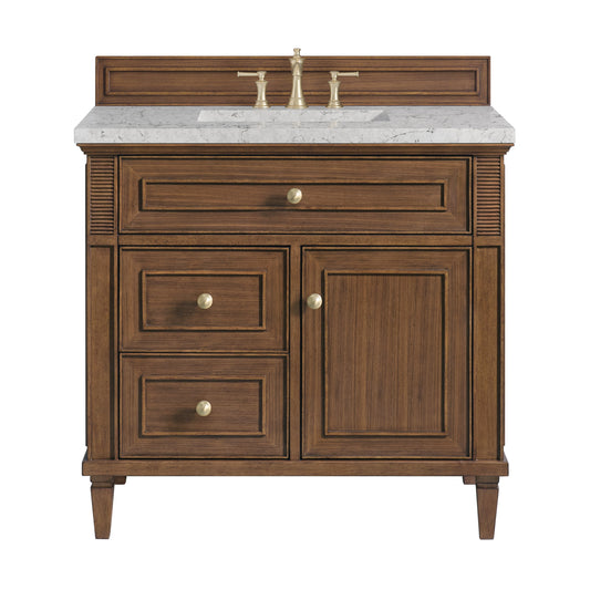 James Martin Vanities Lorelai 36" Mid-Century Walnut Single Vanity With 3 CM Eternal Jasmine Pearl Quartz Top