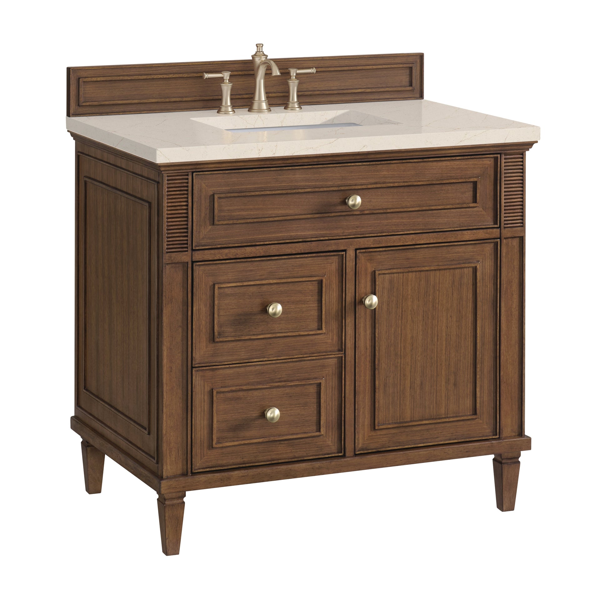 James Martin Vanities Lorelai 36" Mid-Century Walnut Single Vanity With 3 CM Eternal Marfil Quartz Top