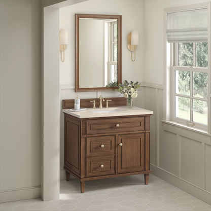 James Martin Vanities Lorelai 36" Mid-Century Walnut Single Vanity With 3 CM Eternal Marfil Quartz Top