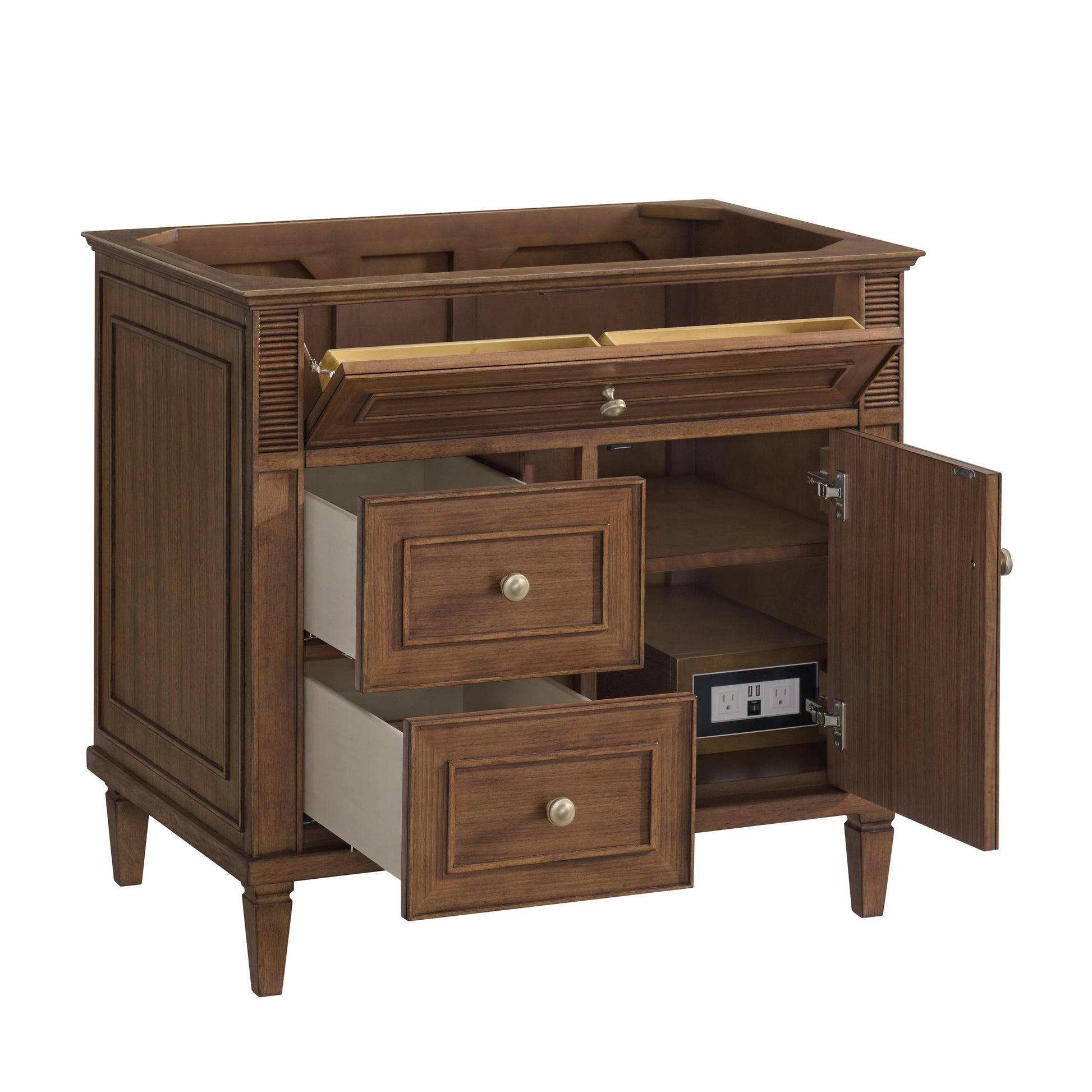 James Martin Vanities Lorelai 36" Mid-Century Walnut Single Vanity With 3 CM Eternal Marfil Quartz Top