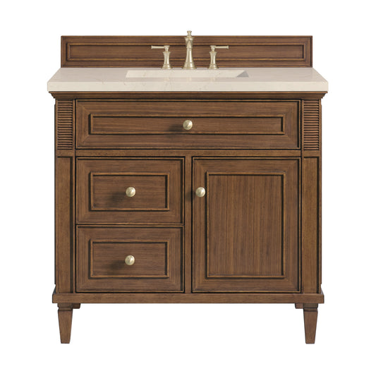 James Martin Vanities Lorelai 36" Mid-Century Walnut Single Vanity With 3 CM Eternal Marfil Quartz Top