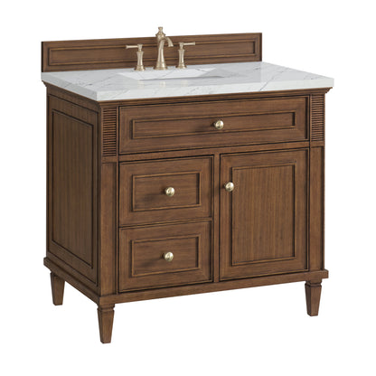 James Martin Vanities Lorelai 36" Mid-Century Walnut Single Vanity With 3 CM Ethereal Noctis Quartz Top