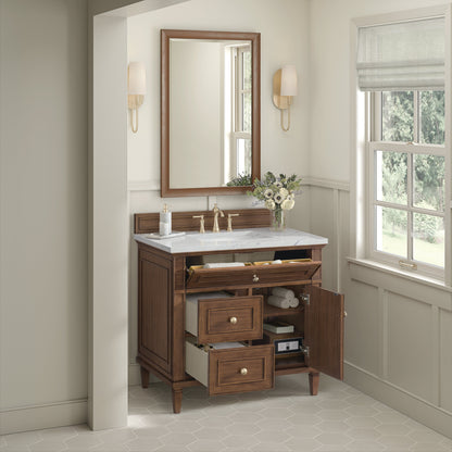 James Martin Vanities Lorelai 36" Mid-Century Walnut Single Vanity With 3 CM Ethereal Noctis Quartz Top