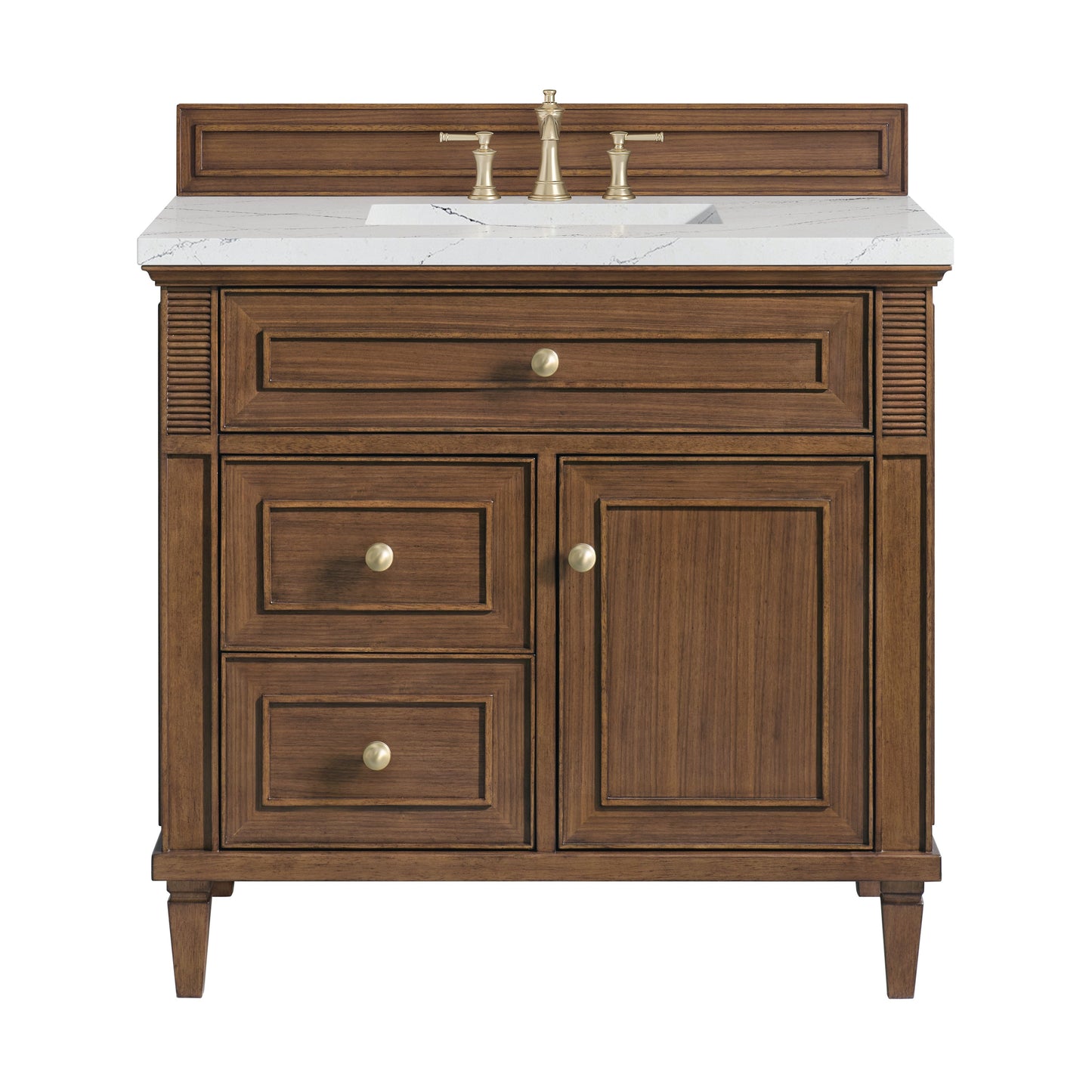 James Martin Vanities Lorelai 36" Mid-Century Walnut Single Vanity With 3 CM Ethereal Noctis Quartz Top