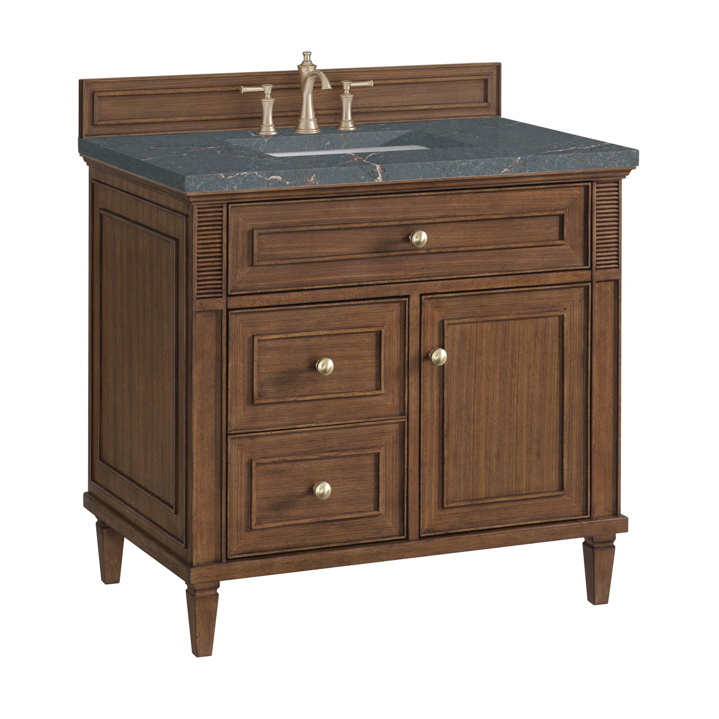 James Martin Vanities Lorelai 36" Mid-Century Walnut Single Vanity With 3 CM Parisien Bleu Quartz Top