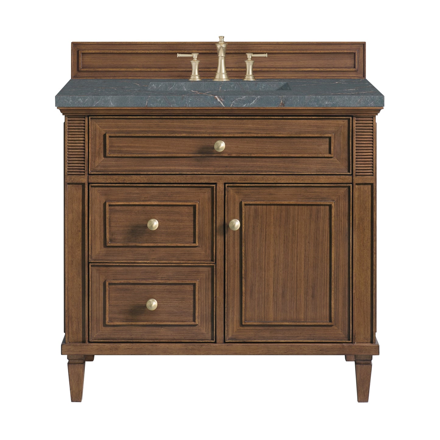 James Martin Vanities Lorelai 36" Mid-Century Walnut Single Vanity With 3 CM Parisien Bleu Quartz Top