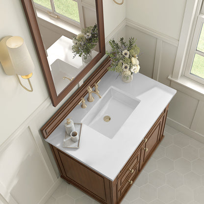 James Martin Vanities Lorelai 36" Mid-Century Walnut Single Vanity With 3 CM White Zeus Quartz Top