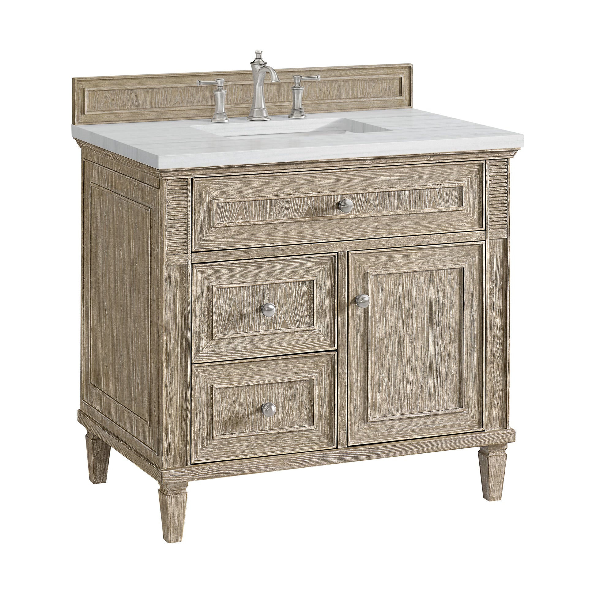 James Martin Vanities Lorelai 36" Whitewashed Oak Single Vanity With 3 CM Arctic Fall Solid Surface Top