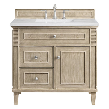 James Martin Vanities Lorelai 36" Whitewashed Oak Single Vanity With 3 CM Arctic Fall Solid Surface Top