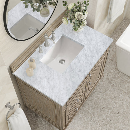 James Martin Vanities Lorelai 36" Whitewashed Oak Single Vanity With 3 CM Carrara White Marble Top