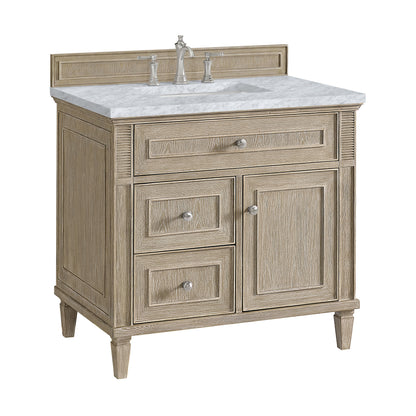 James Martin Vanities Lorelai 36" Whitewashed Oak Single Vanity With 3 CM Carrara White Marble Top