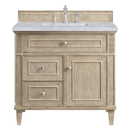 James Martin Vanities Lorelai 36" Whitewashed Oak Single Vanity With 3 CM Carrara White Marble Top