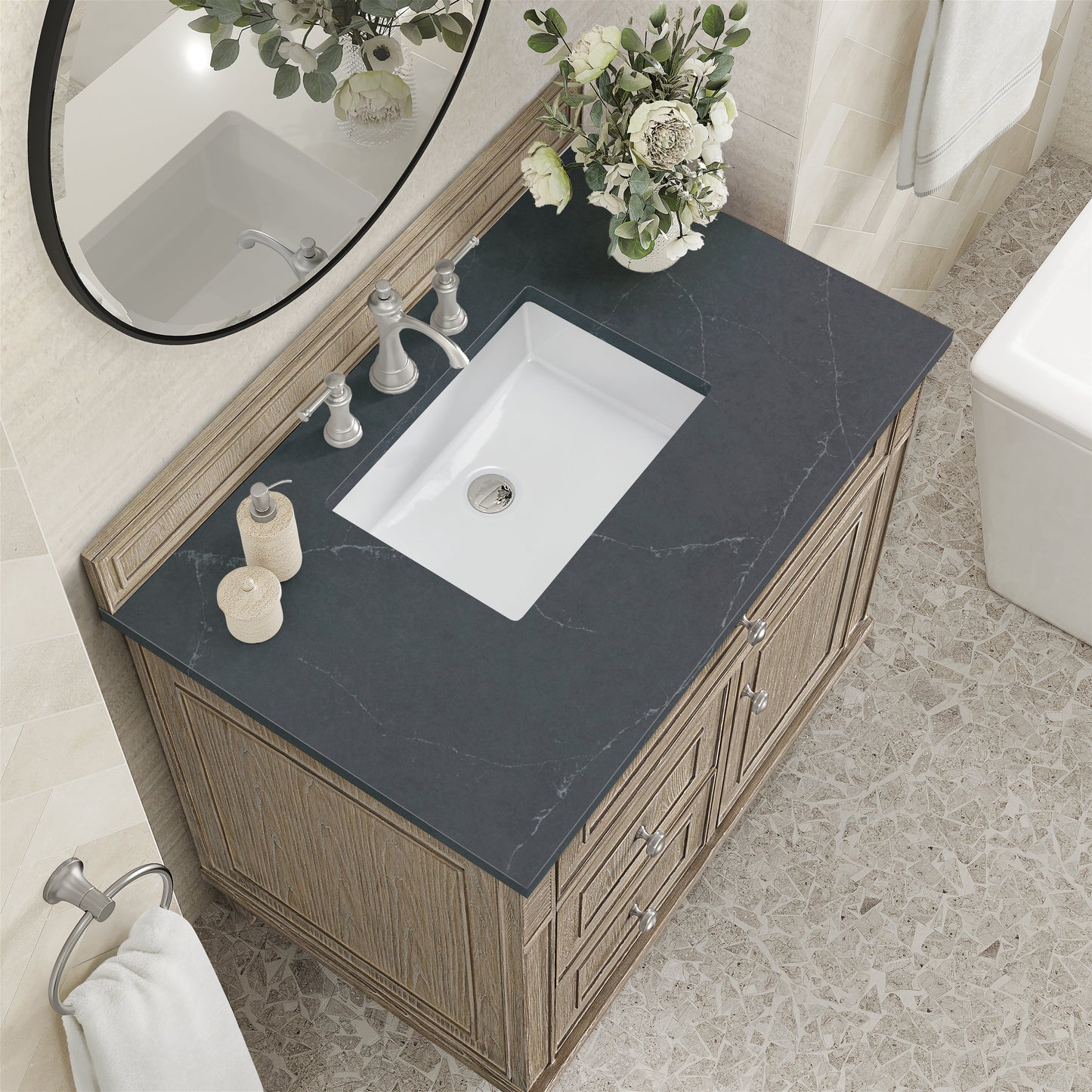 James Martin Vanities Lorelai 36" Whitewashed Oak Single Vanity With 3 CM Charcoal Soapstone Quartz Top