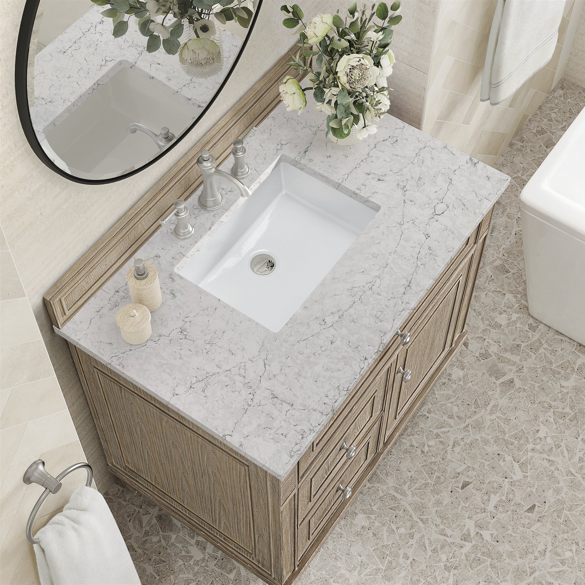 James Martin Vanities Lorelai 36" Whitewashed Oak Single Vanity With 3 CM Eternal Jasmine Pearl Quartz Top