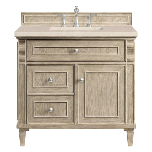 James Martin Vanities Lorelai 36" Whitewashed Oak Single Vanity With 3 CM Eternal Marfil Quartz Top