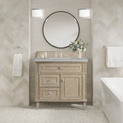 James Martin Vanities Lorelai 36" Whitewashed Oak Single Vanity With 3 CM Eternal Serena Quartz Top