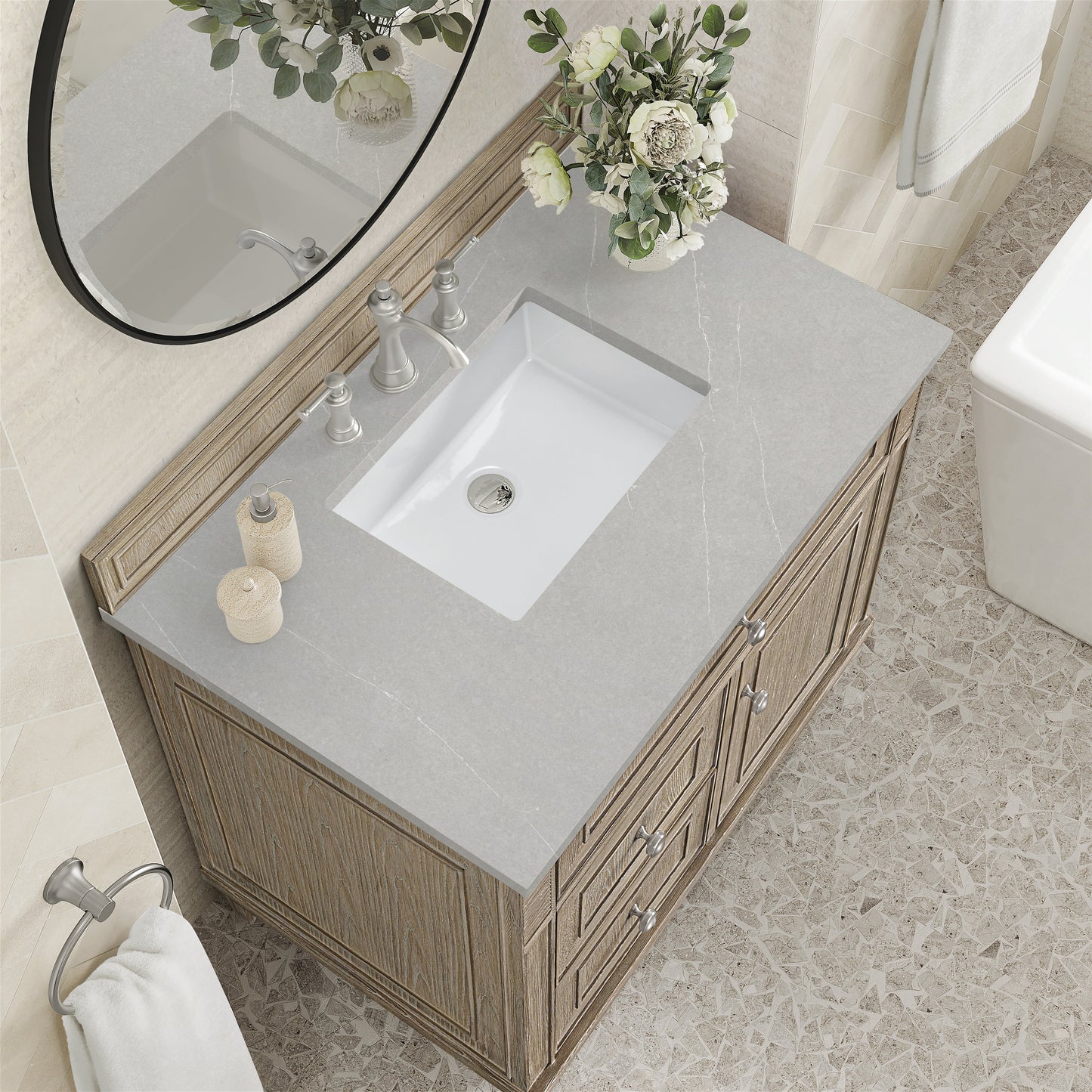 James Martin Vanities Lorelai 36" Whitewashed Oak Single Vanity With 3 CM Eternal Serena Quartz Top