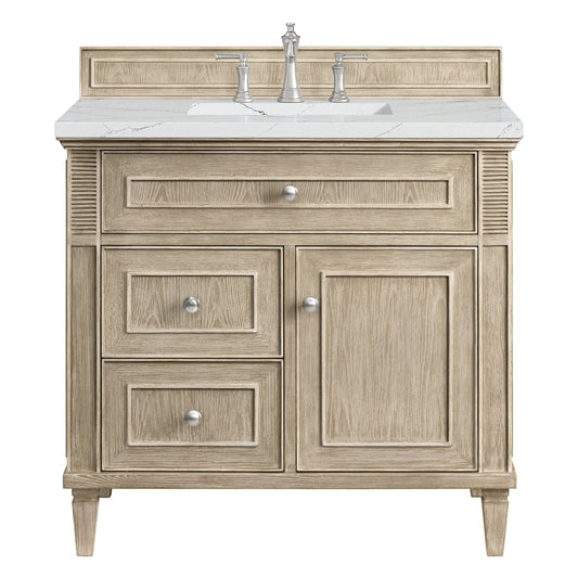 James Martin Vanities Lorelai 36" Whitewashed Oak Single Vanity With 3 CM Ethereal Noctis Quartz Top