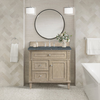 James Martin Vanities Lorelai 36" Whitewashed Oak Single Vanity With 3 CM Parisien Bleu Quartz Top