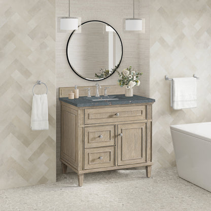 James Martin Vanities Lorelai 36" Whitewashed Oak Single Vanity With 3 CM Parisien Bleu Quartz Top