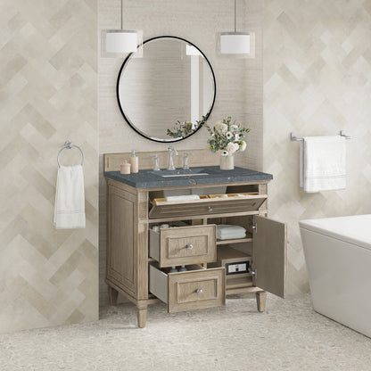 James Martin Vanities Lorelai 36" Whitewashed Oak Single Vanity With 3 CM Parisien Bleu Quartz Top