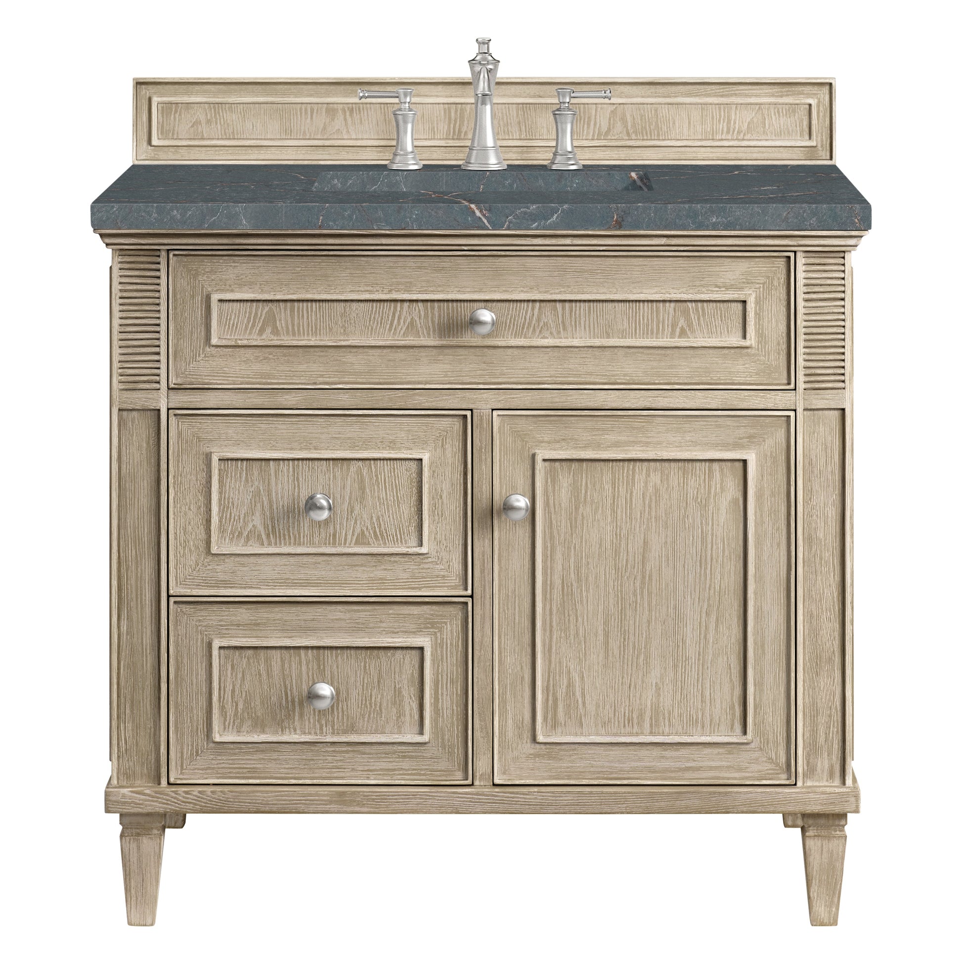 James Martin Vanities Lorelai 36" Whitewashed Oak Single Vanity With 3 CM Parisien Bleu Quartz Top