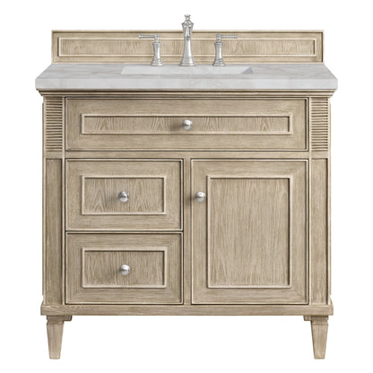 James Martin Vanities Lorelai 36" Whitewashed Oak Single Vanity With 3 CM Victorian Silver Quartz Top