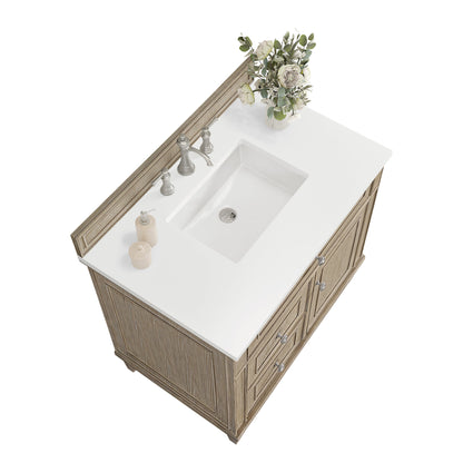 James Martin Vanities Lorelai 36" Whitewashed Oak Single Vanity With 3 CM White Zeus Quartz Top