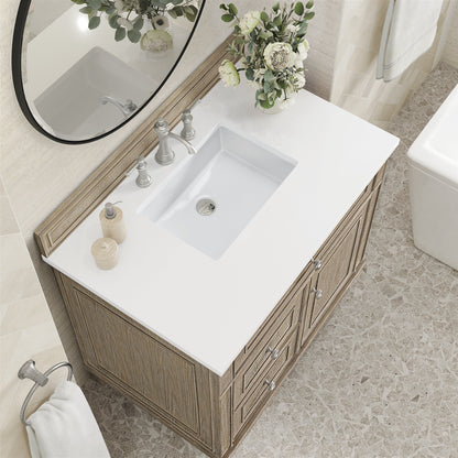 James Martin Vanities Lorelai 36" Whitewashed Oak Single Vanity With 3 CM White Zeus Quartz Top