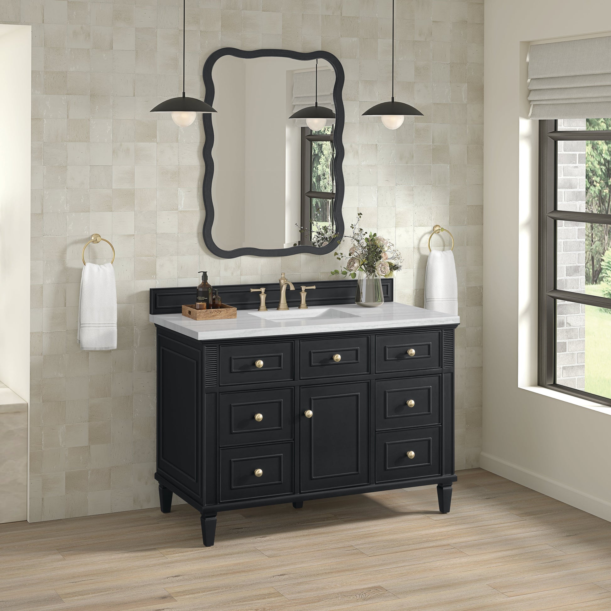 James Martin Vanities Lorelai 48" Black Onyx Single Vanity With 3 CM Arctic Fall Solid Surface Top