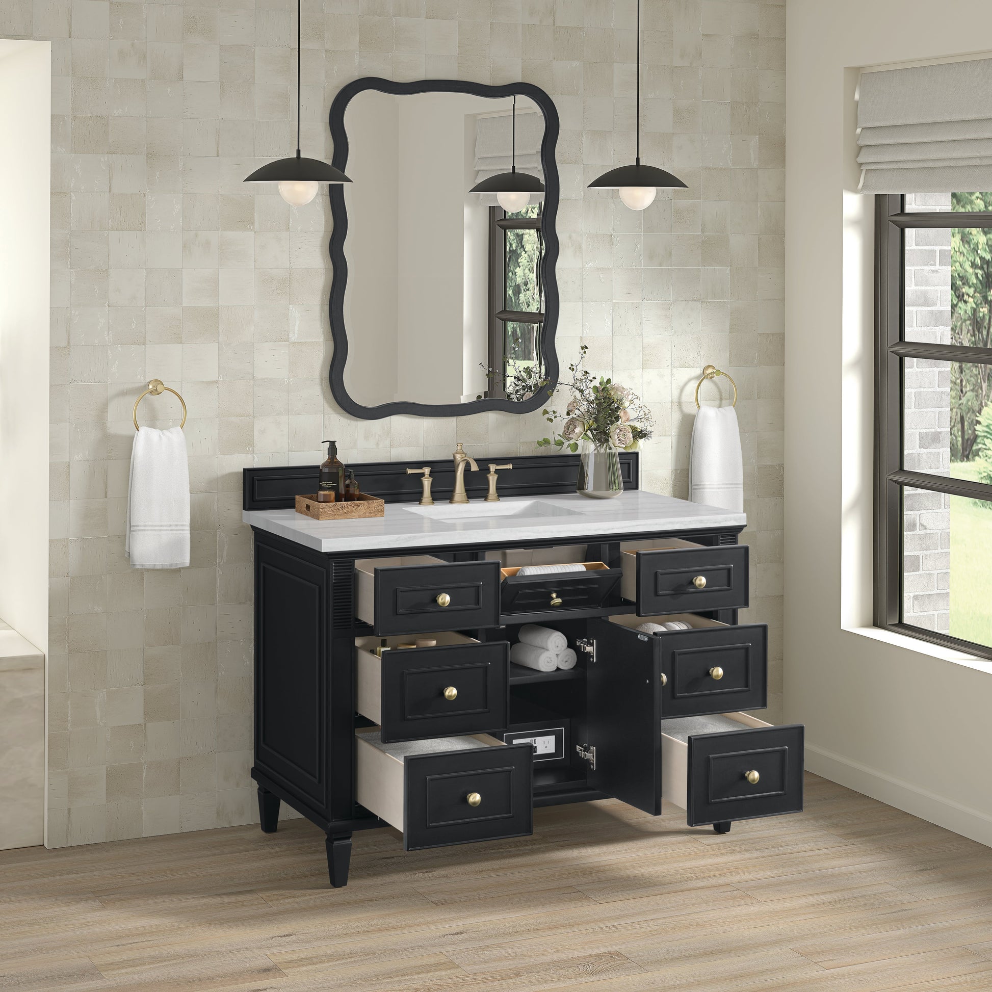 James Martin Vanities Lorelai 48" Black Onyx Single Vanity With 3 CM Arctic Fall Solid Surface Top