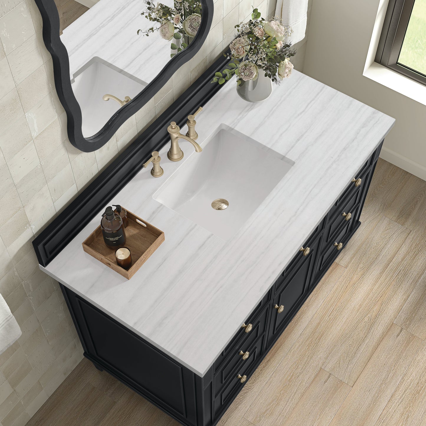 James Martin Vanities Lorelai 48" Black Onyx Single Vanity With 3 CM Arctic Fall Solid Surface Top