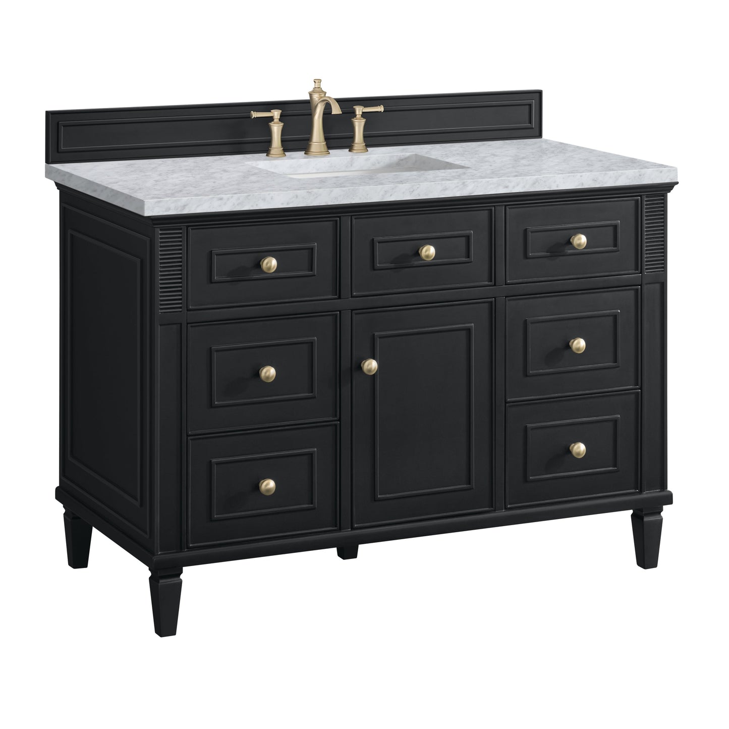 James Martin Vanities Lorelai 48" Black Onyx Single Vanity With 3 CM Carrara White Marble Top