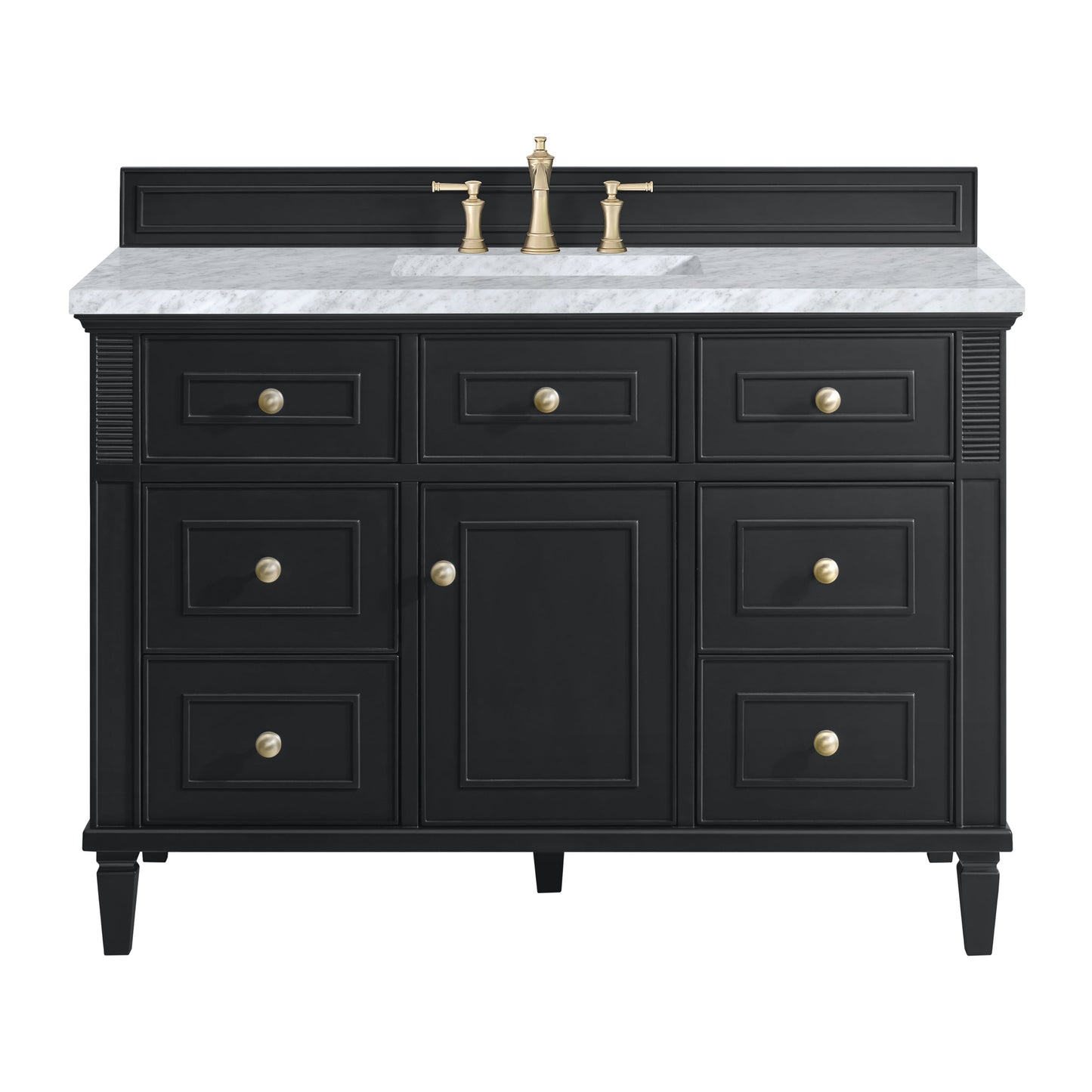 James Martin Vanities Lorelai 48" Black Onyx Single Vanity With 3 CM Carrara White Marble Top