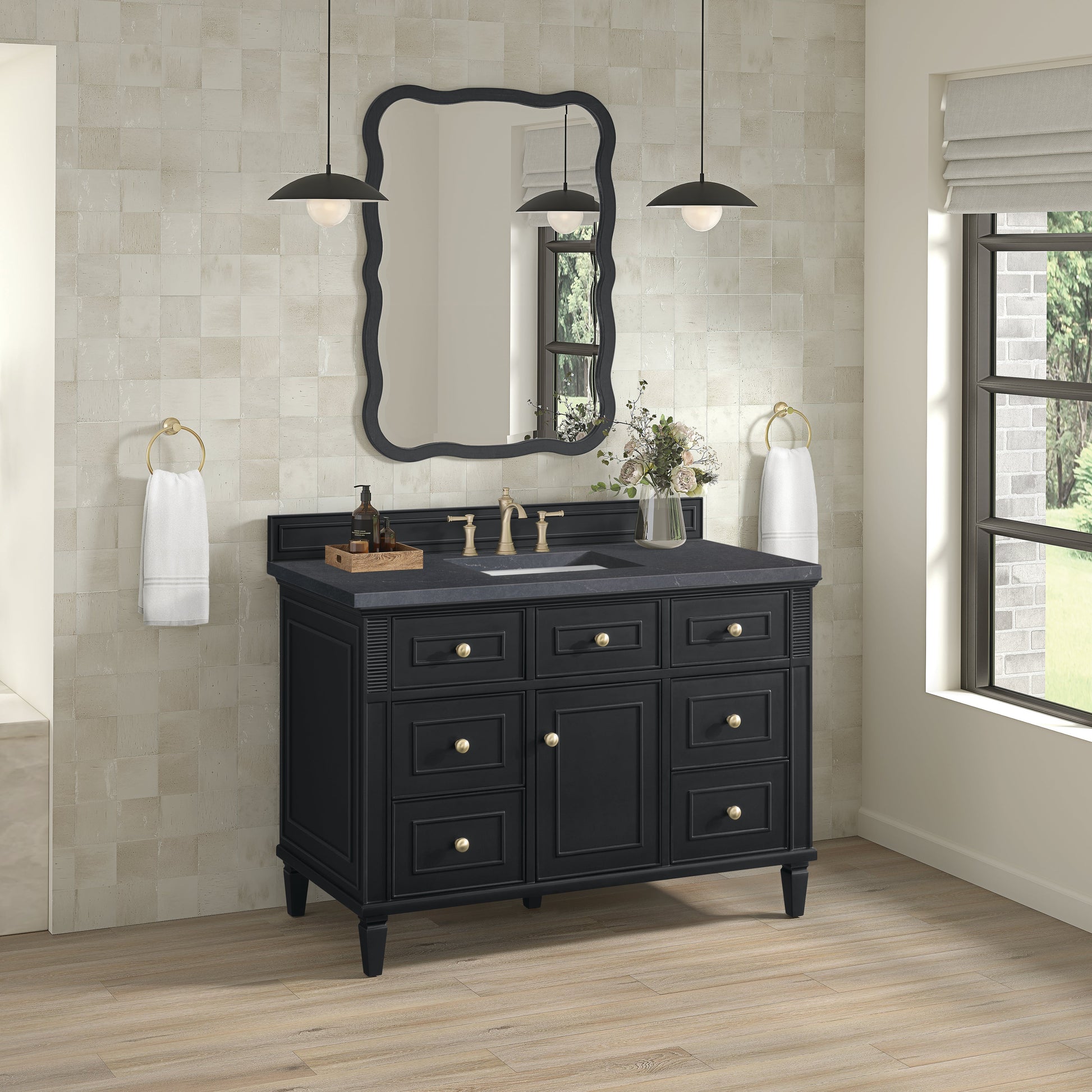 James Martin Vanities Lorelai 48" Black Onyx Single Vanity With 3 CM Charcoal Soapstone Quartz Top