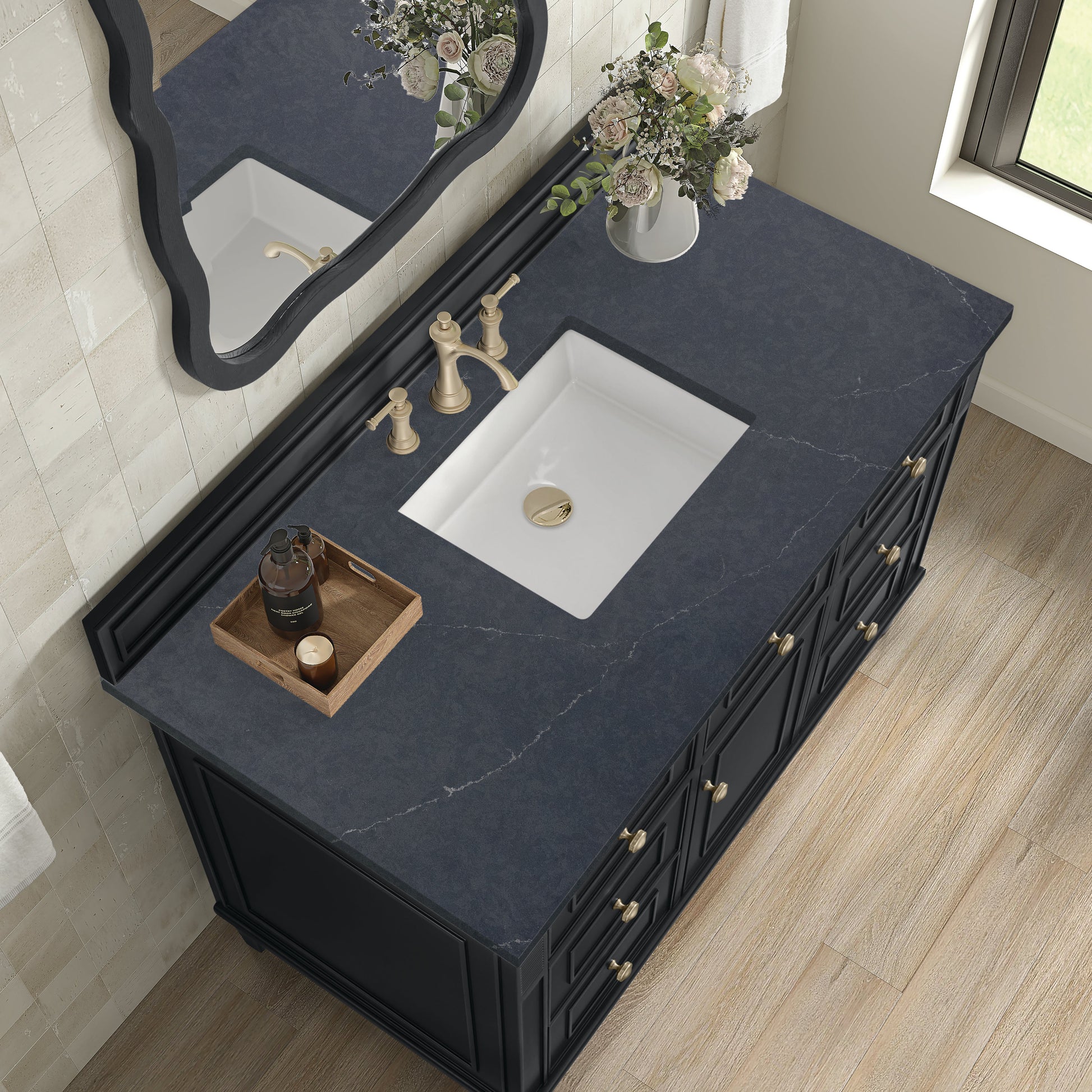 James Martin Vanities Lorelai 48" Black Onyx Single Vanity With 3 CM Charcoal Soapstone Quartz Top