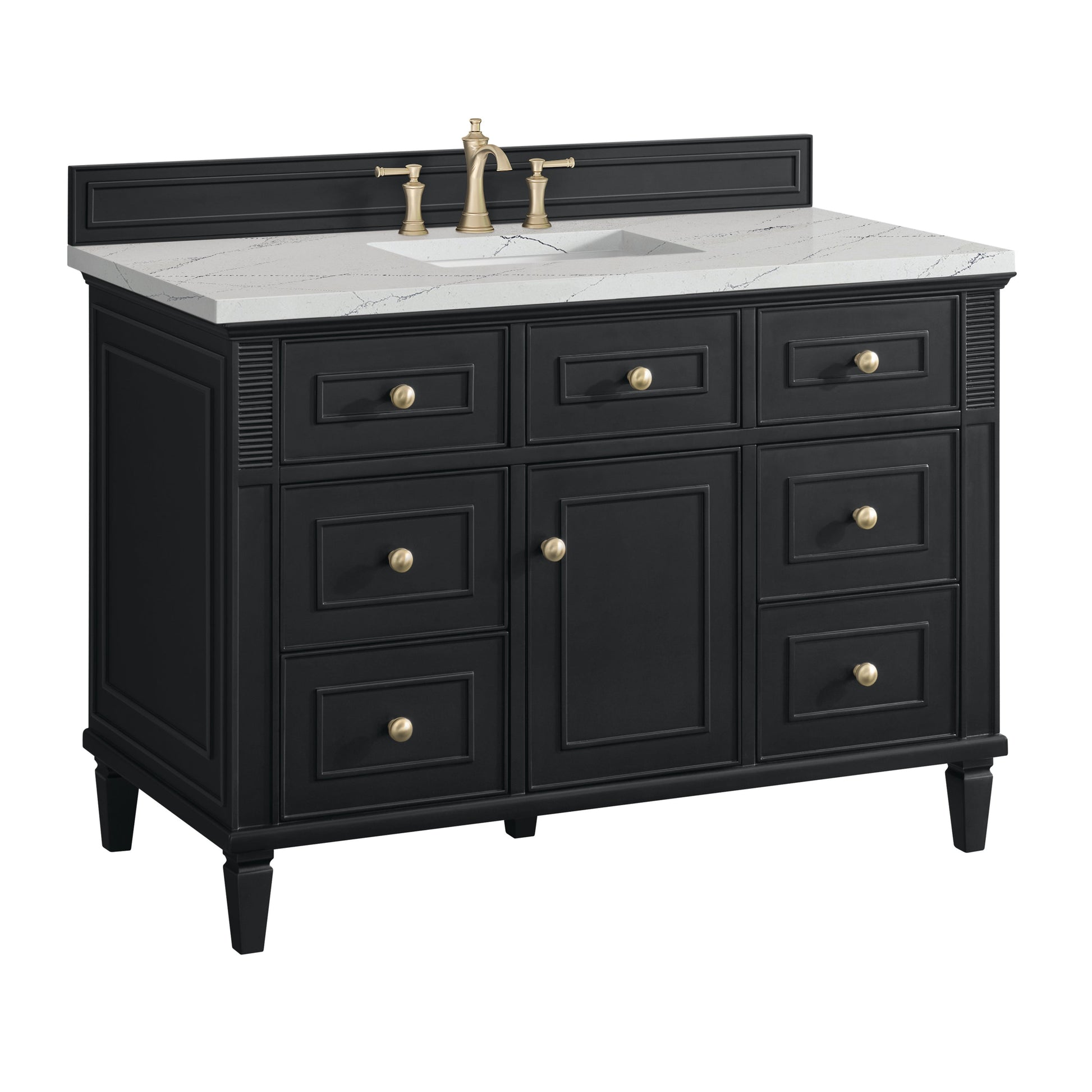 James Martin Vanities Lorelai 48" Black Onyx Single Vanity With 3 CM Ethereal Noctis Quartz Top