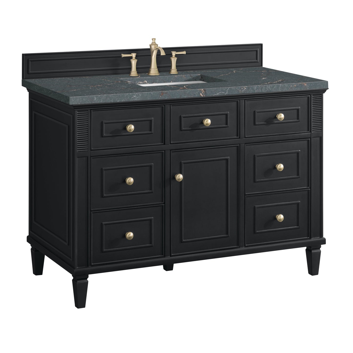 James Martin Vanities Lorelai 48" Black Onyx Single Vanity With 3 CM Parisien Bleu Quartz Top