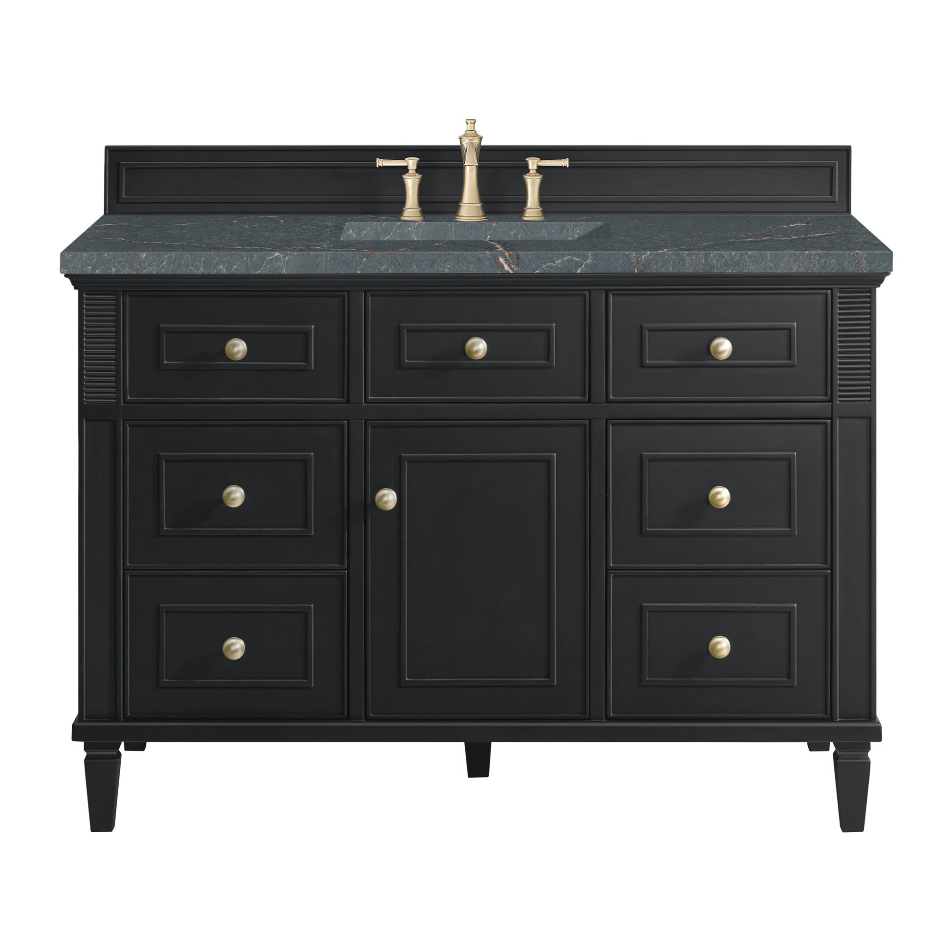 James Martin Vanities Lorelai 48" Black Onyx Single Vanity With 3 CM Parisien Bleu Quartz Top