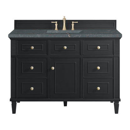 James Martin Vanities Lorelai 48" Black Onyx Single Vanity With 3 CM Parisien Bleu Quartz Top