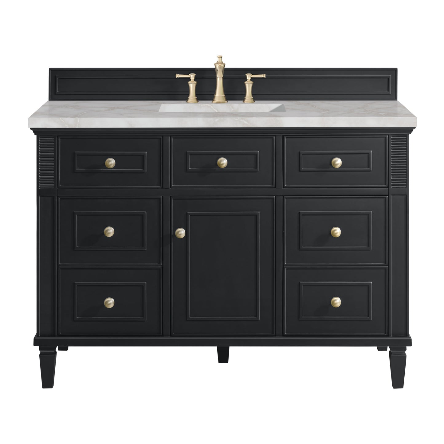 James Martin Vanities Lorelai 48" Black Onyx Single Vanity With 3 CM Victorian Silver Quartz Top