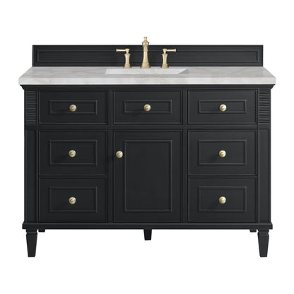 James Martin Vanities Lorelai 48" Black Onyx Single Vanity With 3 CM Victorian Silver Quartz Top