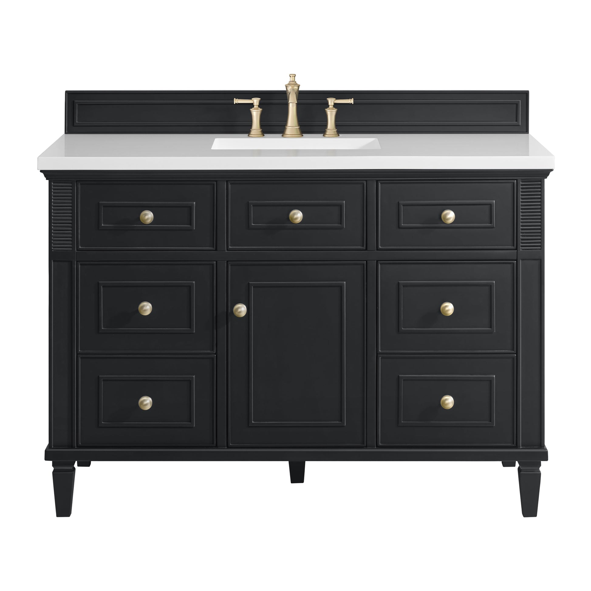 James Martin Vanities Lorelai 48" Black Onyx Single Vanity With 3 CM White Zeus Quartz Top