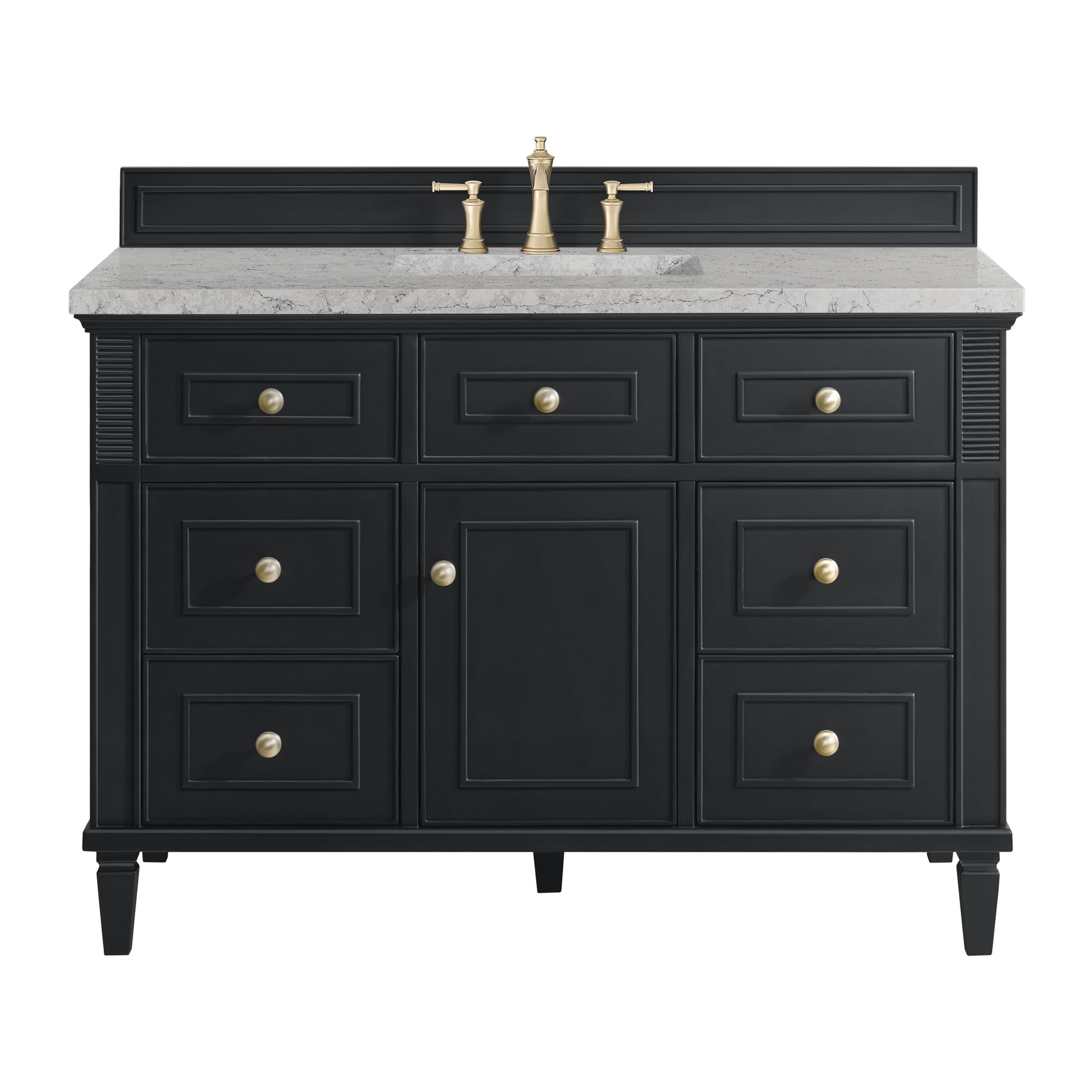 James Martin Vanities Lorelai 48" Black Onyx Single Vanity With 3 cm Eternal Jasmine Pearl Silestone Top and FreePower Wireless Charger
