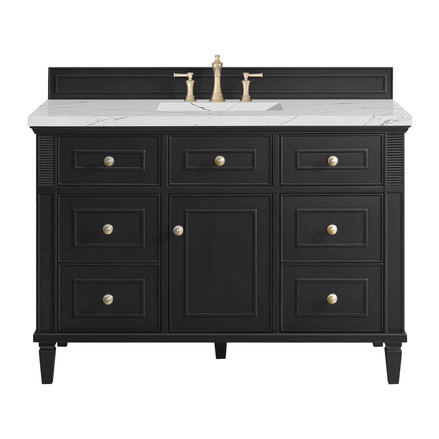 James Martin Vanities Lorelai 48" Black Onyx Single Vanity With 3 cm Ethereal Noctis Silestone Top and FreePower Wireless Charger